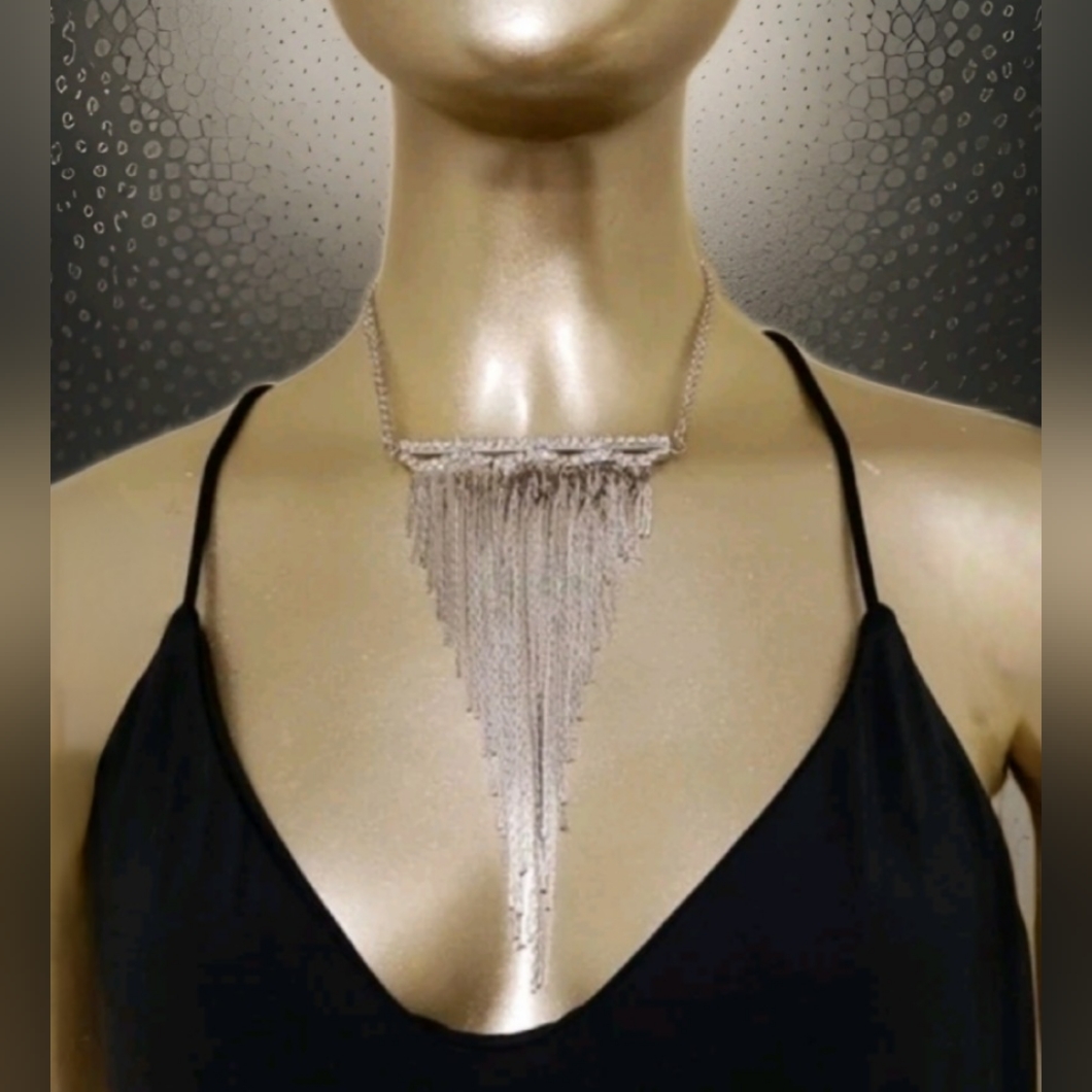 Nwt Amrita Singh Austrian Crystal Fringe Accent Silver Necklace 39$